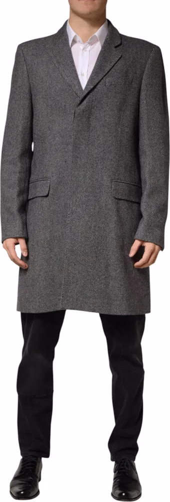 Dolce & Gabbana Gray Single Breasted Men Trench Coat Jacket