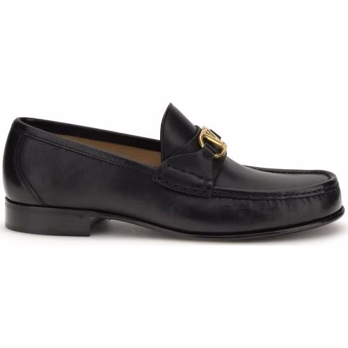 Valentino Garavani Black Calf Leather Bos Taurus Slip-On Loafers