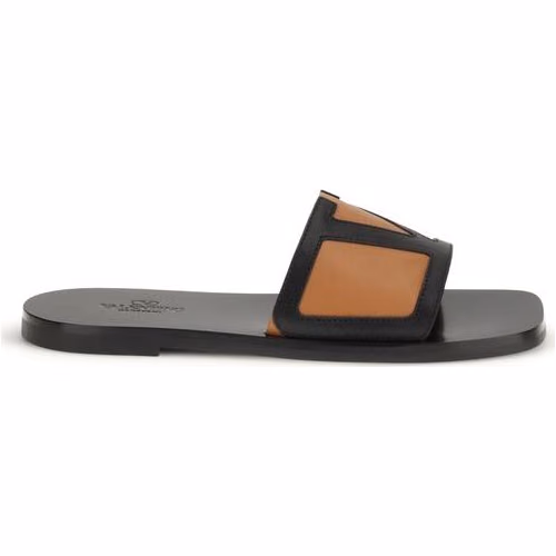 Valentino Garavani Black Calf Leather Bos Taurus Flat Sandals