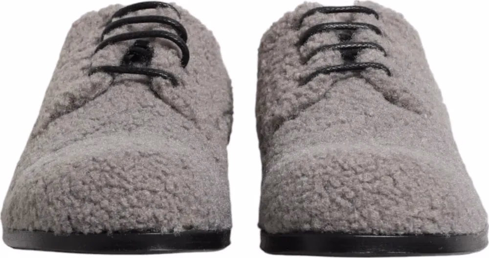 Dolce & Gabbana Gray Fleece Lace Up Men Derby Dress Shoes