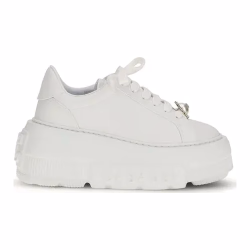 Casadei White Calf Leather Bos Taurus Platform Sneakers