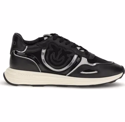 PINKO Black Calf Leather Bos Taurus Athletic Sneakers