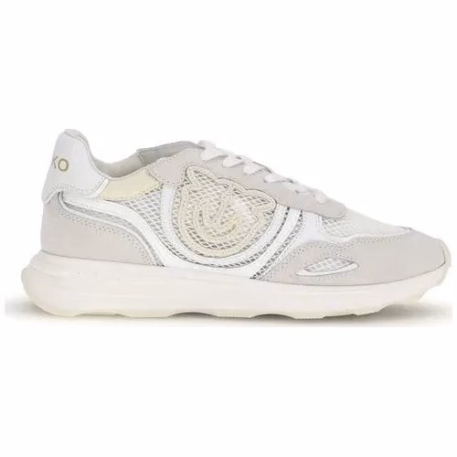 PINKO White Calf Leather Bos Taurus Athletic Sneakers