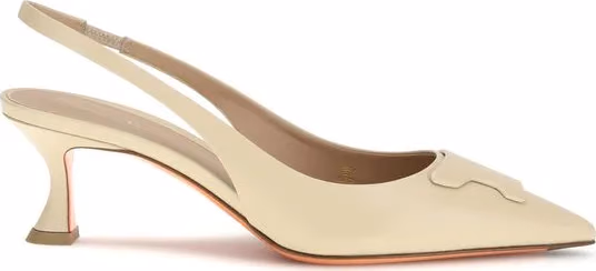 Santoni Beige Calf Leather Bos Taurus Mid Heel Pumps