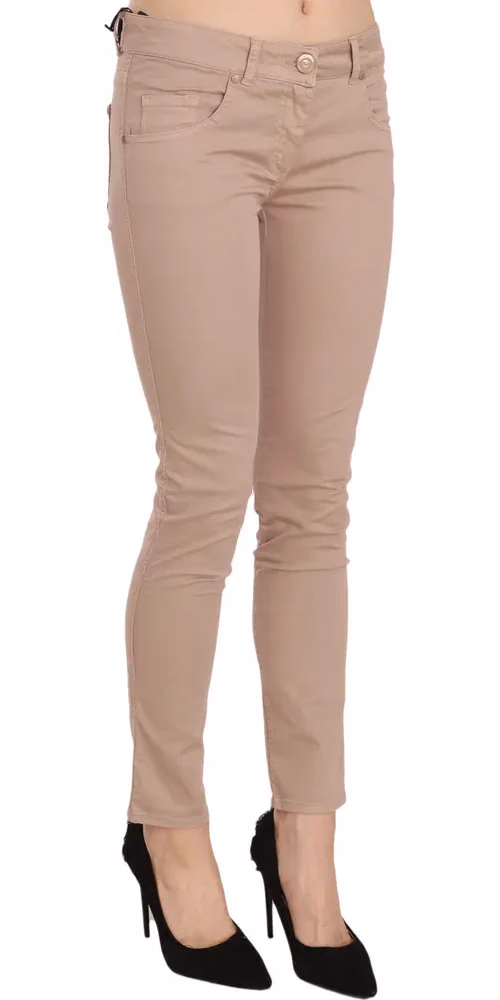 CRISTINAEFFE Brown Low Waist Slim Fit Skinny Cotton Pants
