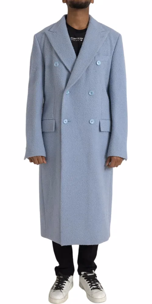 Dolce & Gabbana Blue Cashmere Trench Coat