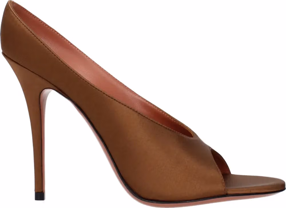 Amina Muaddi Brown Satin High Heel Pumps
