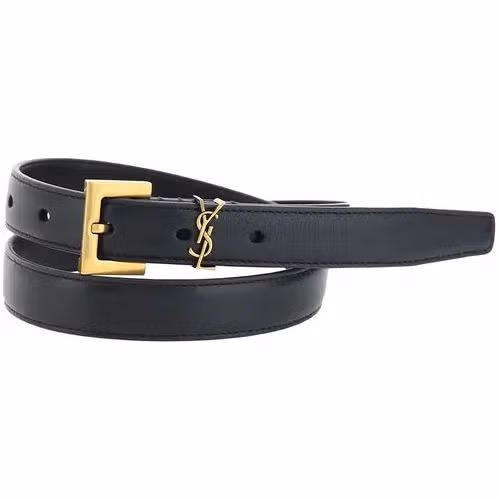 Saint Laurent Black Calf Leather Bos Taurus Thin Belt