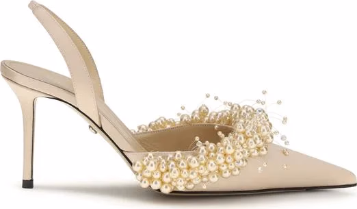 MACH & MACH Beige Silk High Heel Pumps