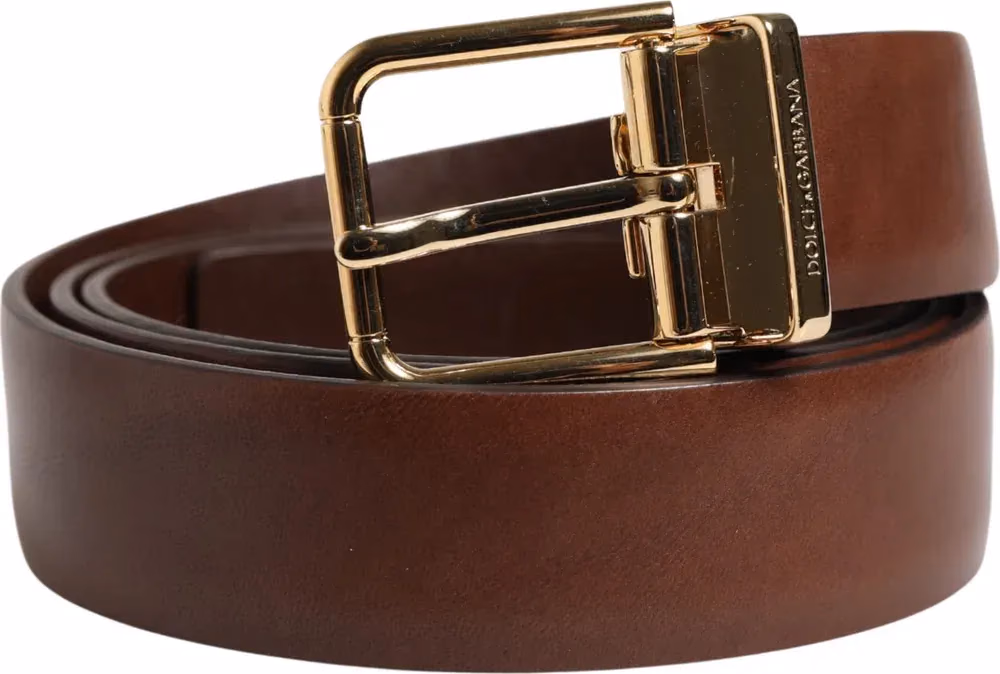 Dolce & Gabbana Men Brown Classic Leather Metal Buckle Belt