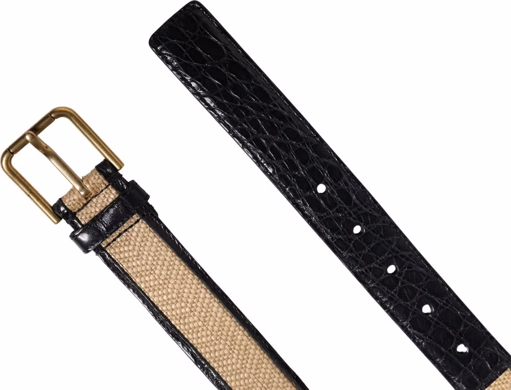 Dolce & Gabbana Men Beige Braided Leather Metal Buckle Belt