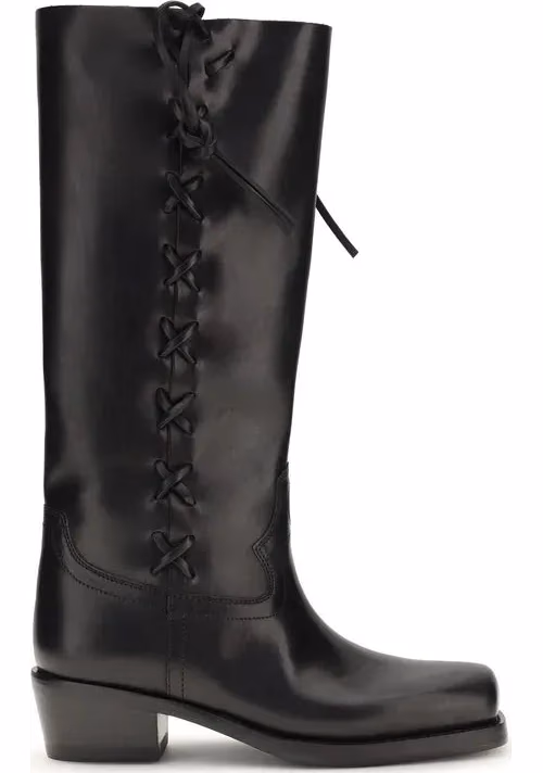 Paris Texas Black Calf Leather Bos Taurus Lace-Up Boots
