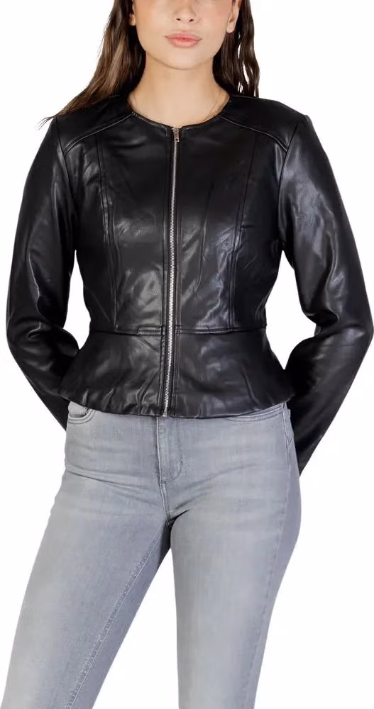 Jacqueline De Yong Black Polyester Leather Jacket