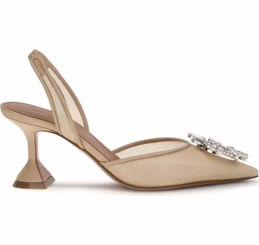 Amina Muaddi Beige Polyester High Heel Pumps