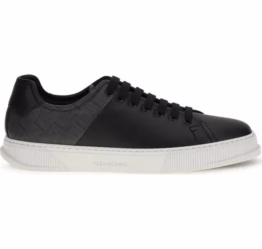 Ferragamo Black Calf Leather Bos Taurus Low Top Sneakers