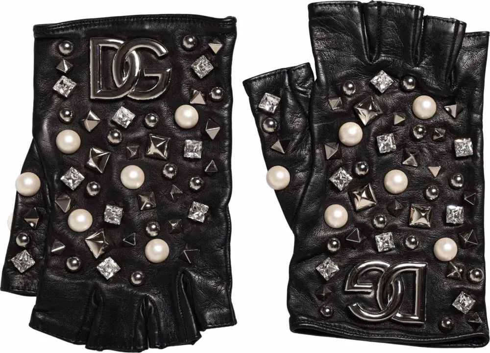 Dolce & Gabbana Black Pearl Embellished Wrist Length Gloves