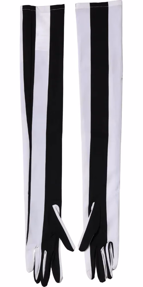 Dolce & Gabbana Black White Stripes Nylon Elbow Length Women Gloves