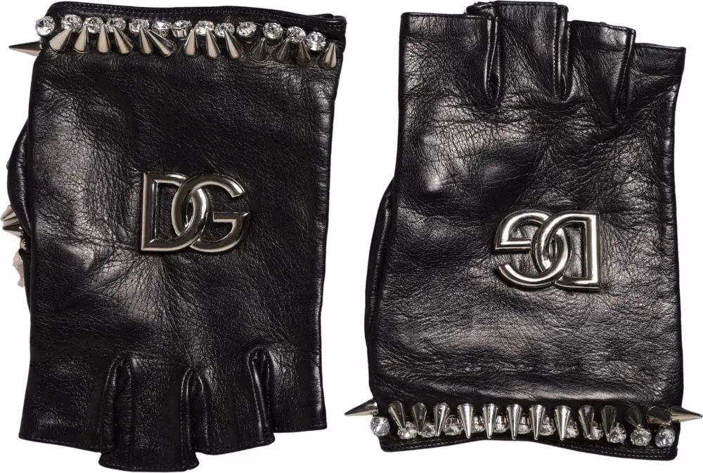 Dolce & Gabbana Women Black Embellished Wrist Length Mitten Gloves