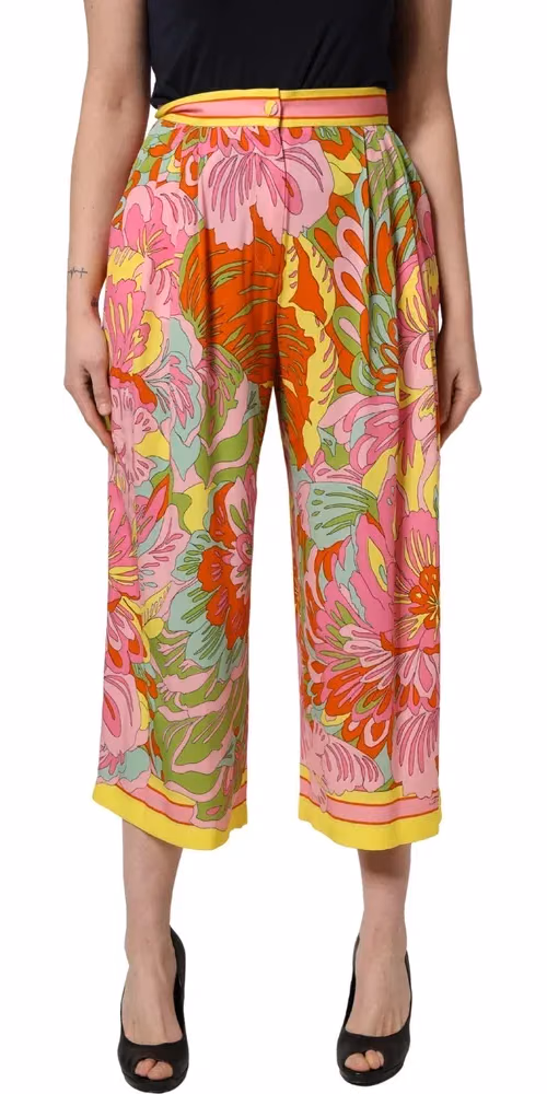 Dolce & Gabbana Multicolor FloralPrint Cropped Trouser Pants