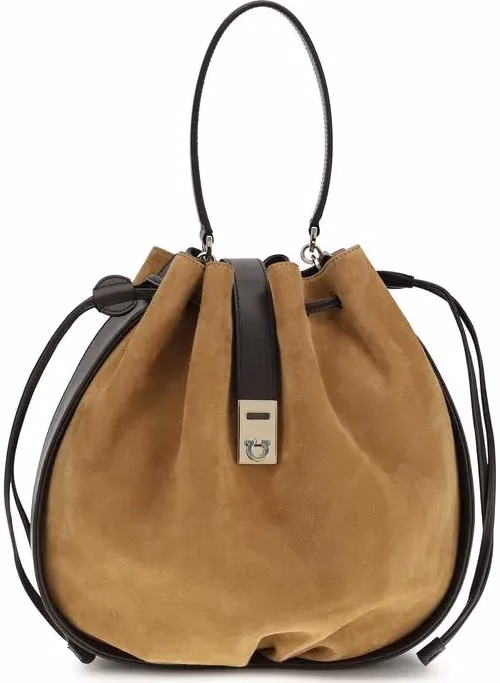 Ferragamo Brown Calf Leather Bos Taurus Backet Bag