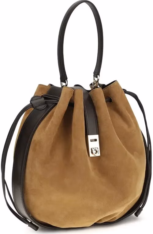 Ferragamo Brown Calf Leather Bos Taurus Backet Bag