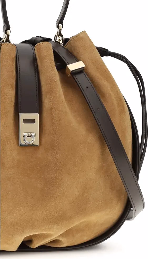 Ferragamo Brown Calf Leather Bos Taurus Backet Bag