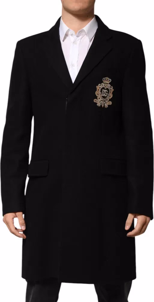 Dolce & Gabbana Black Heraldic Patch Single Breasted Blazer Jacket