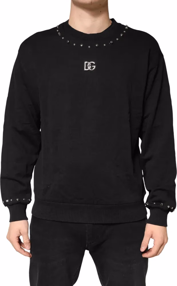 Dolce & Gabbana Black Embellished Cotton Sweatshirt Sweater