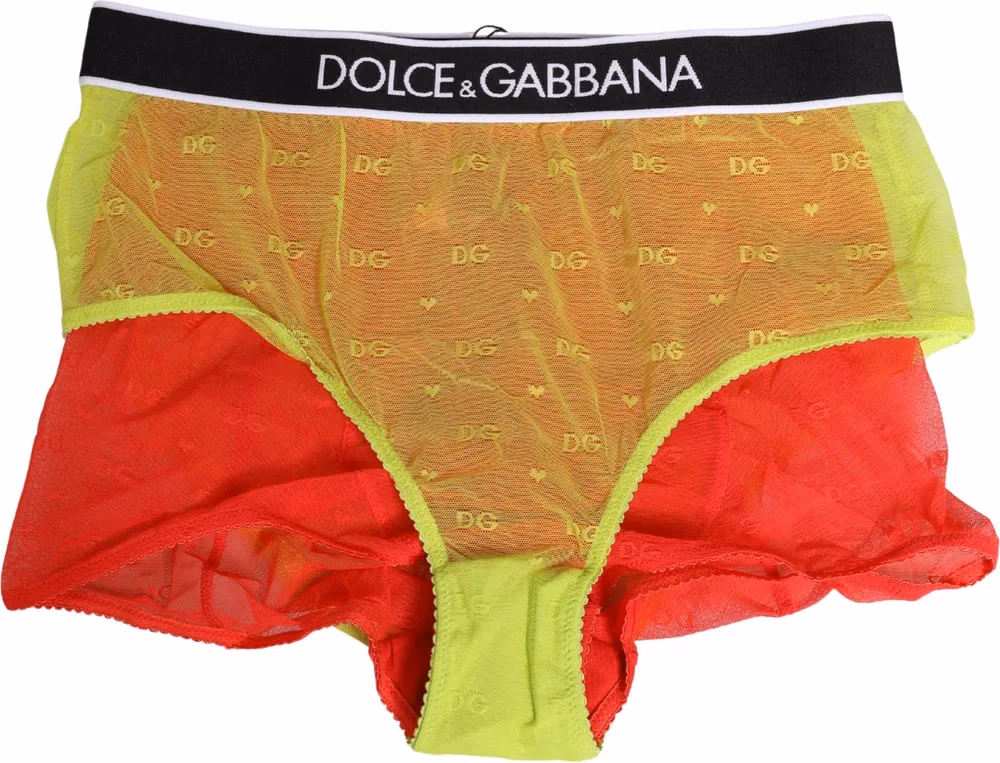 Dolce & Gabbana Red Yellow Tulle Mid Waist Panty Girdle Underwear