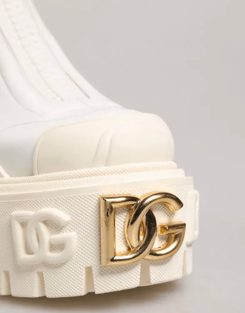 Dolce & Gabbana White Leather Rubber Logo Ankle Boots Shoes