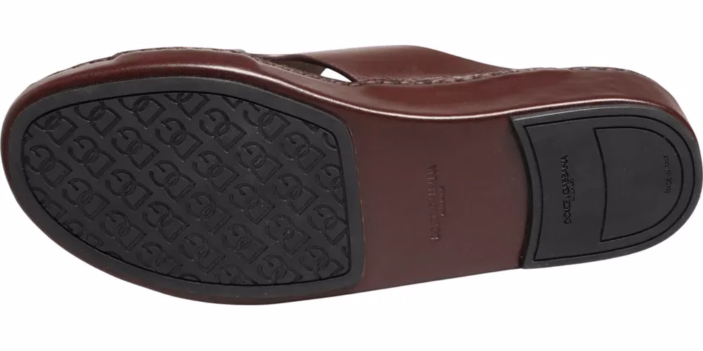 Dolce & Gabbana Maroon Leather Cutout DG Logo Sandals Shoes