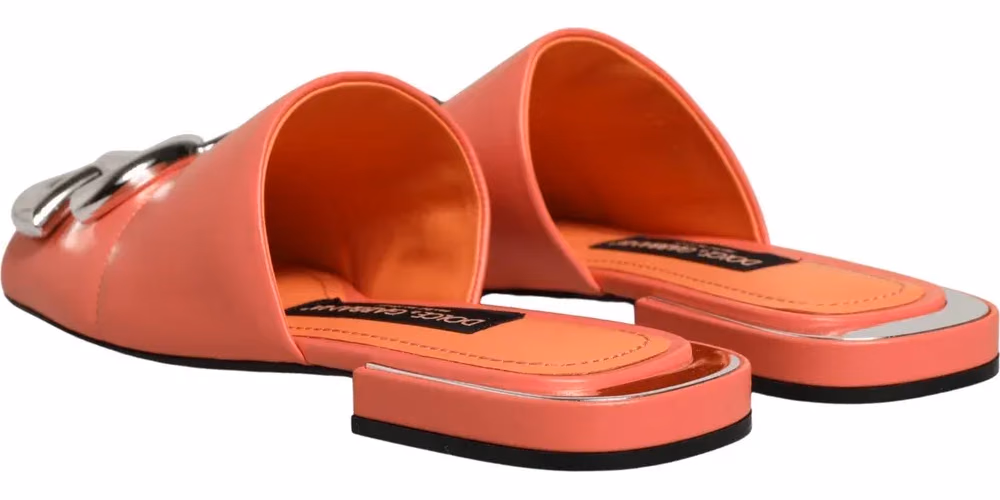 Dolce & Gabbana Orange DG Logo Leather Flats Sandals Shoes