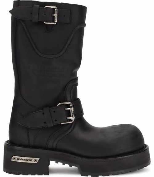 Balenciaga Black Calf Leather Bos Taurus Lace-Up Boots