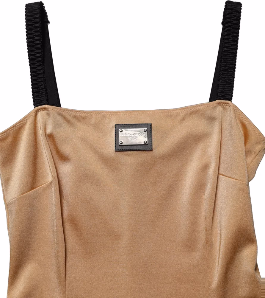 Dolce & Gabbana Brown Nylon Blend Cady Sleeveless Mini Dress