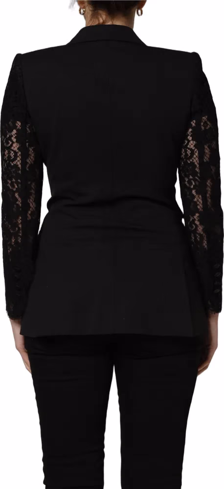 Dolce & Gabbana Black Wool DoubleBreasted Lace Sleeve Jacket