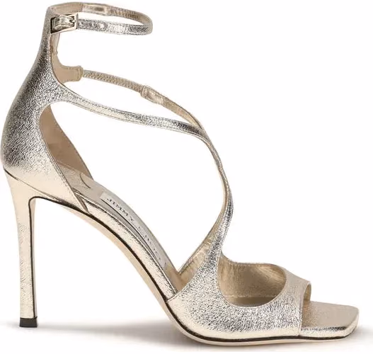 Jimmy Choo Gold Calf Leather Bos Taurus Stiletto Heel Sandals