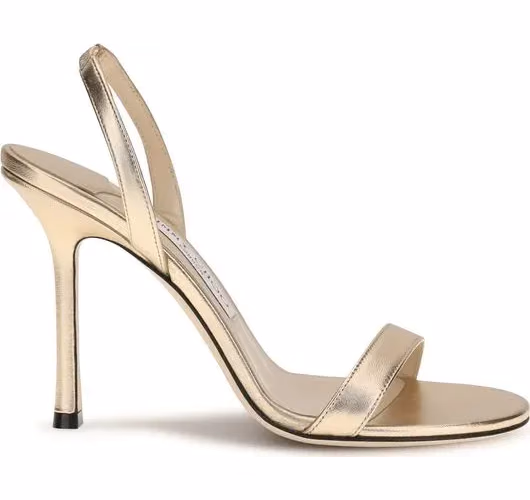 Jimmy Choo Gold Calf Leather Bos Taurus Stiletto Heel Sandals