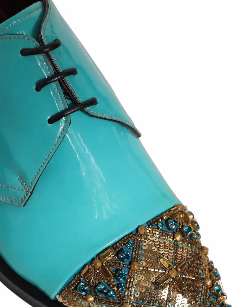 Dolce & Gabbana Aqua Blue Embellished Derby Dress Formal Shoes
