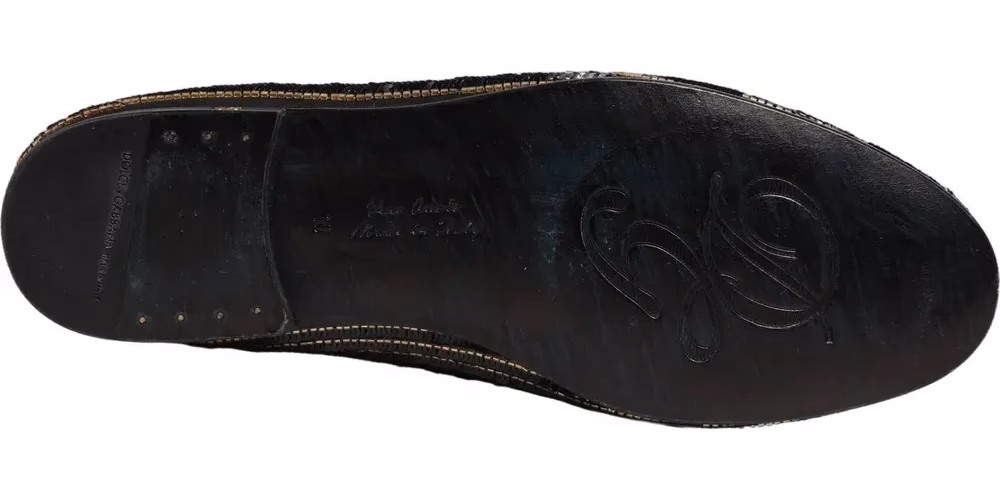 Dolce & Gabbana Black Gold Sequined Men Dress Loafers Shoes
