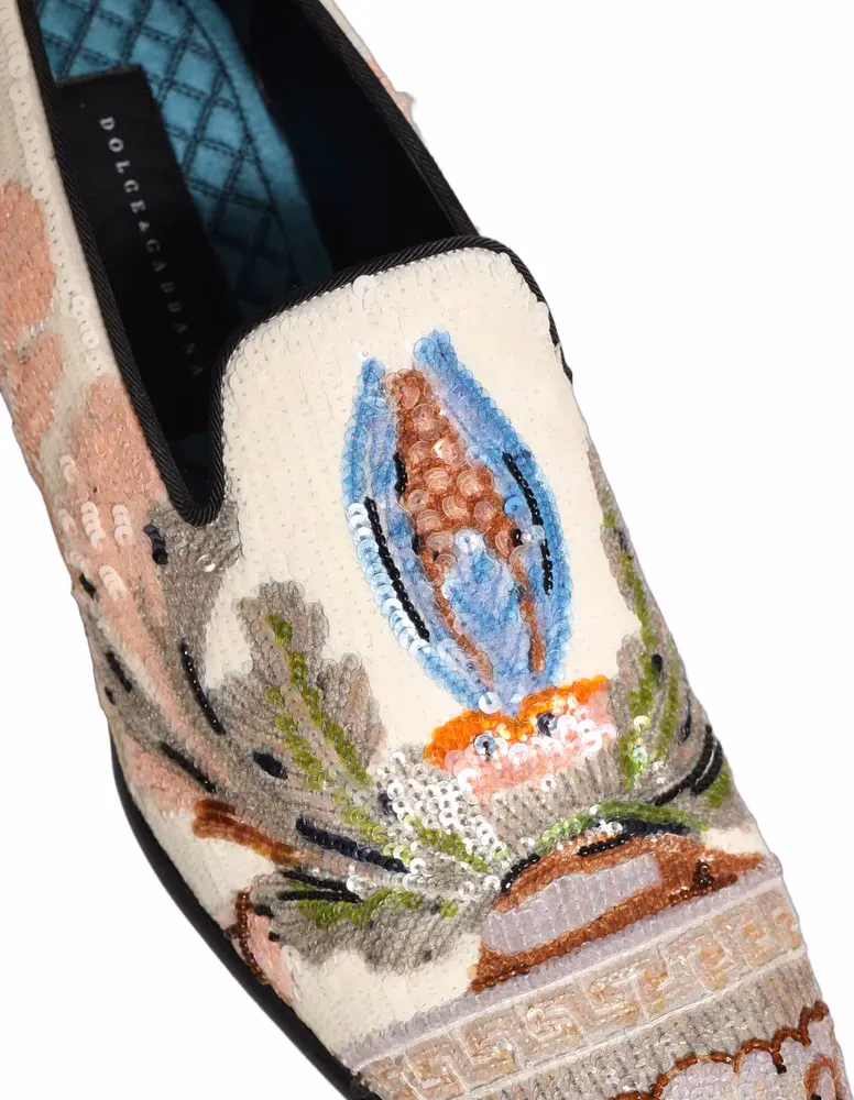 Dolce & Gabbana Multicolor Sequin Embroidered Loafers Shoes