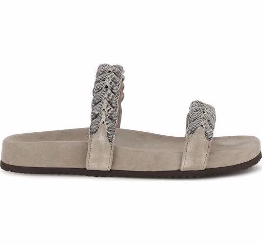 Brunello Cucinelli Gray Calf Leather Bos Taurus Flat Sandals