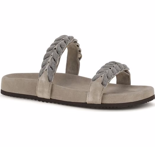 Brunello Cucinelli Gray Calf Leather Bos Taurus Flat Sandals