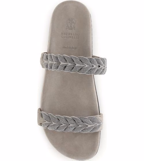 Brunello Cucinelli Gray Calf Leather Bos Taurus Flat Sandals