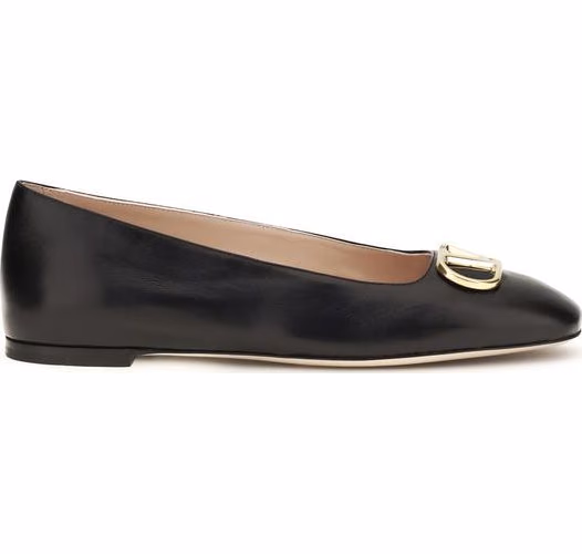 Valentino Garavani Black Calf Leather Bos Taurus Ballet Flats