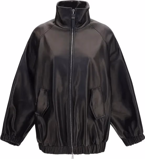 Brunello Cucinelli Black Lamb Ovis Aries Aries Leather Jacket
