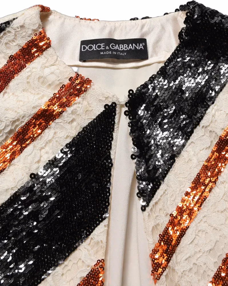 Dolce & Gabbana Multicolor Stripe Sequin Duster Coat Jacket