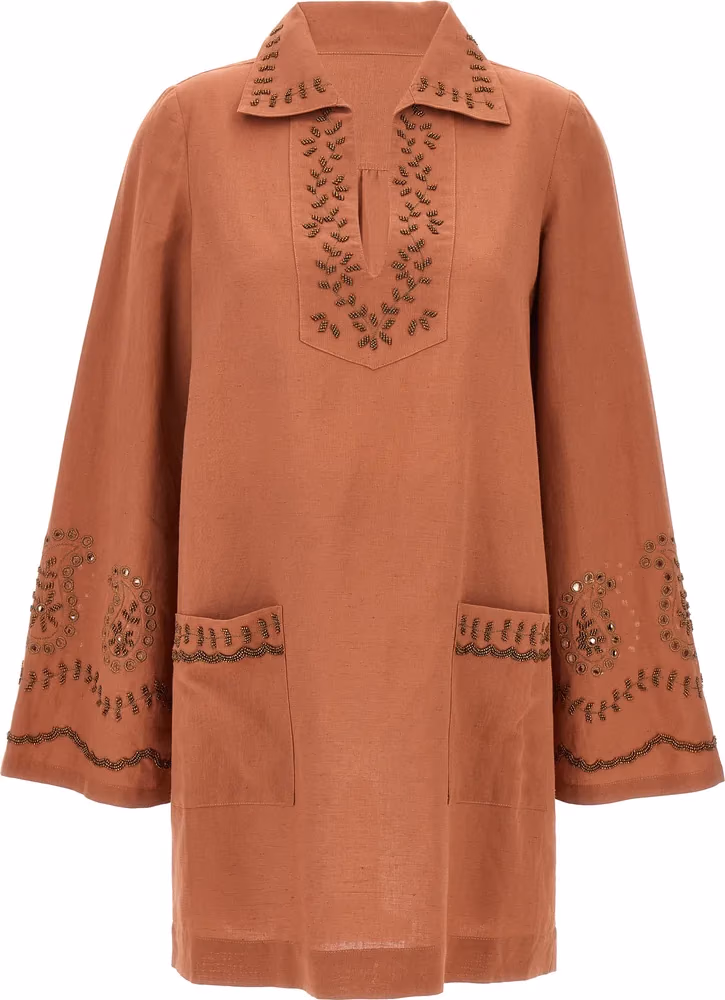 Fortela Bordeaux Cotton Short Dress