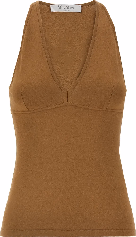 Max Mara Brown Viscose Sleeveles T-Shirt