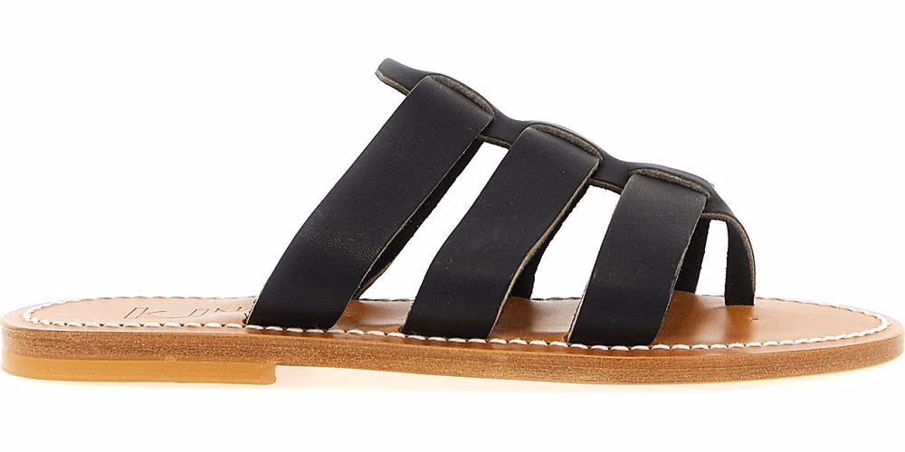 K.JACQUES SAINT TROPEZ Black Cowhide Slides