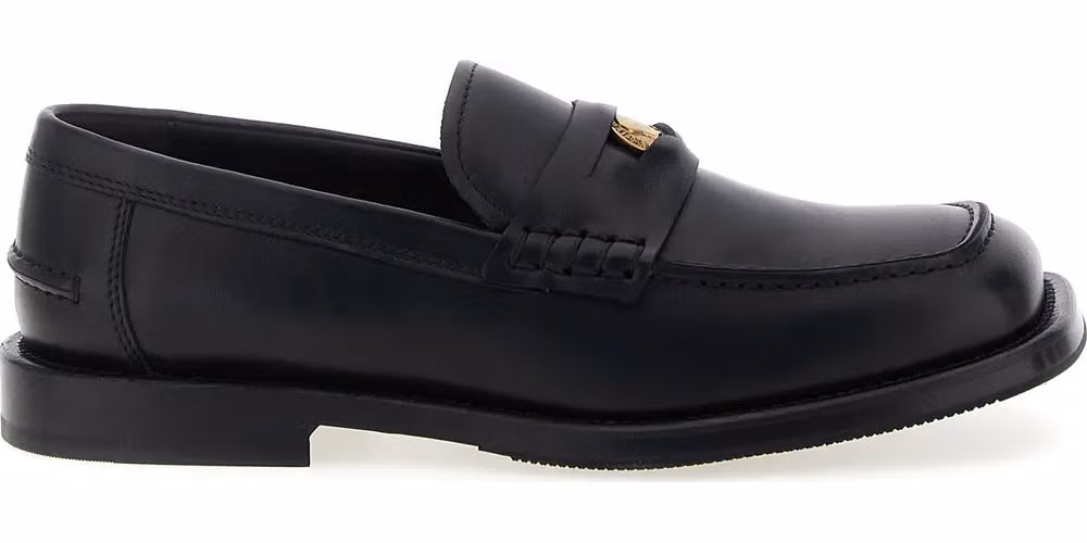 Moschino Black Velvet Leather Slip-On Loafers